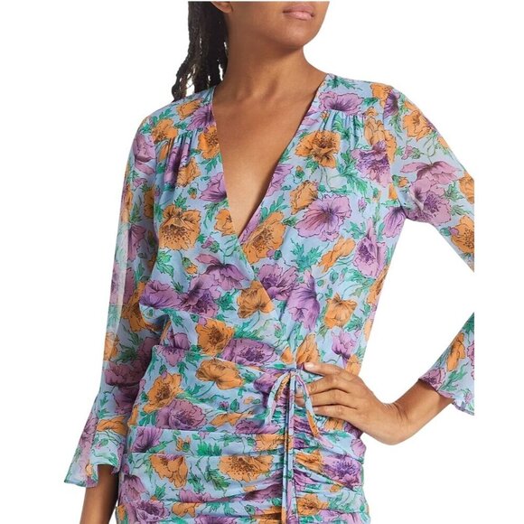 Veronica Beard Dress Sean Floral Printed Ruched Mini 100% Silk Size 4 - Picture 14 of 16